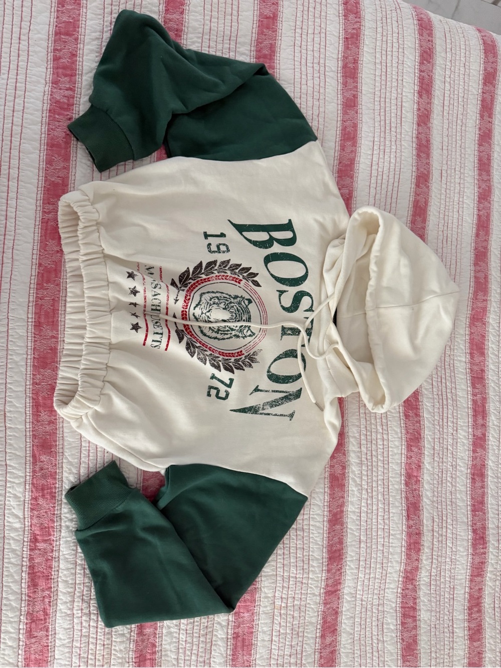 Forever 21 Cream Hoodie with Green Graphic